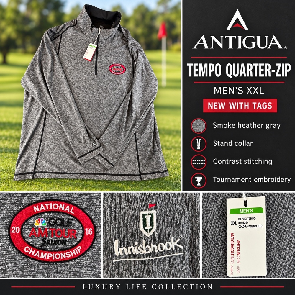 Antigua Men XXL Tempo Quarter Zip Pullover Gray Heather Golf AM Tour 2016 101304